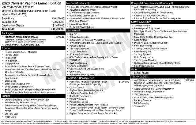 used 2020 Chrysler Pacifica car, priced at $23,989