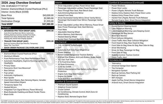 new 2026 Jeep Cherokee car, priced at $47,080