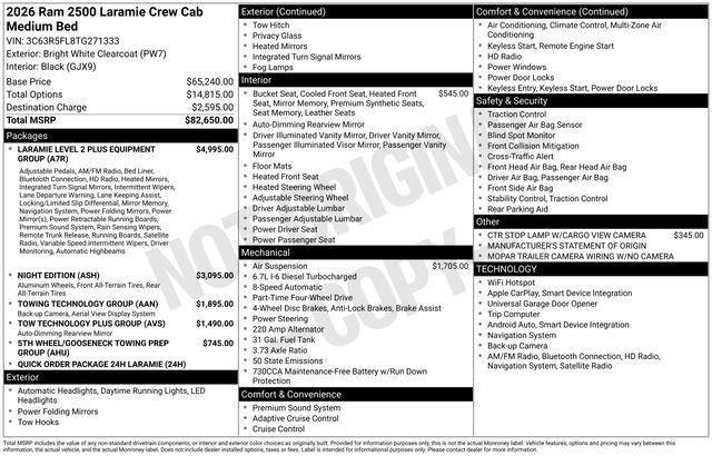 new 2026 Ram 2500 car, priced at $92,335