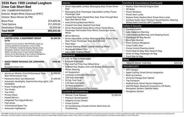 new 2026 Ram 1500 car, priced at $75,734