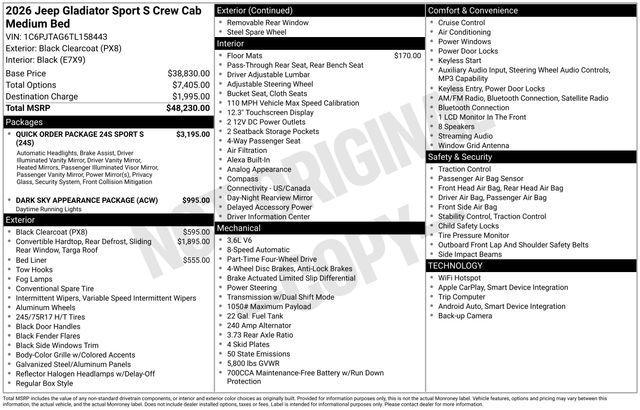 new 2026 Jeep Gladiator car, priced at $41,230