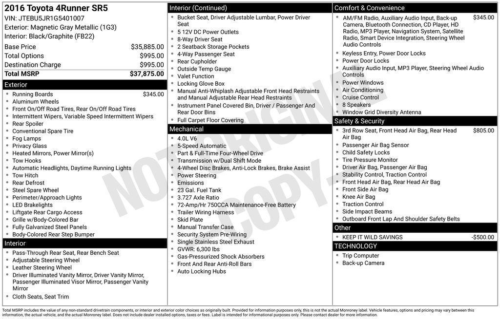 used 2016 Toyota 4Runner car, priced at $25,525