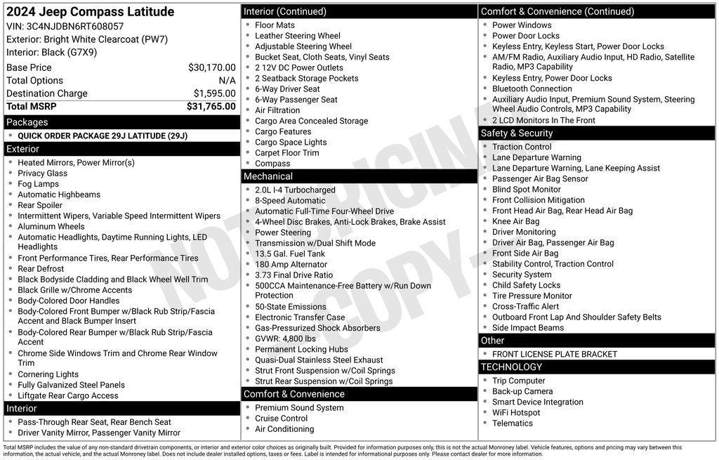 used 2024 Jeep Compass car, priced at $19,100