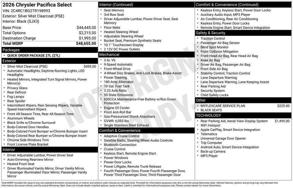 new 2026 Chrysler Pacifica car, priced at $37,159