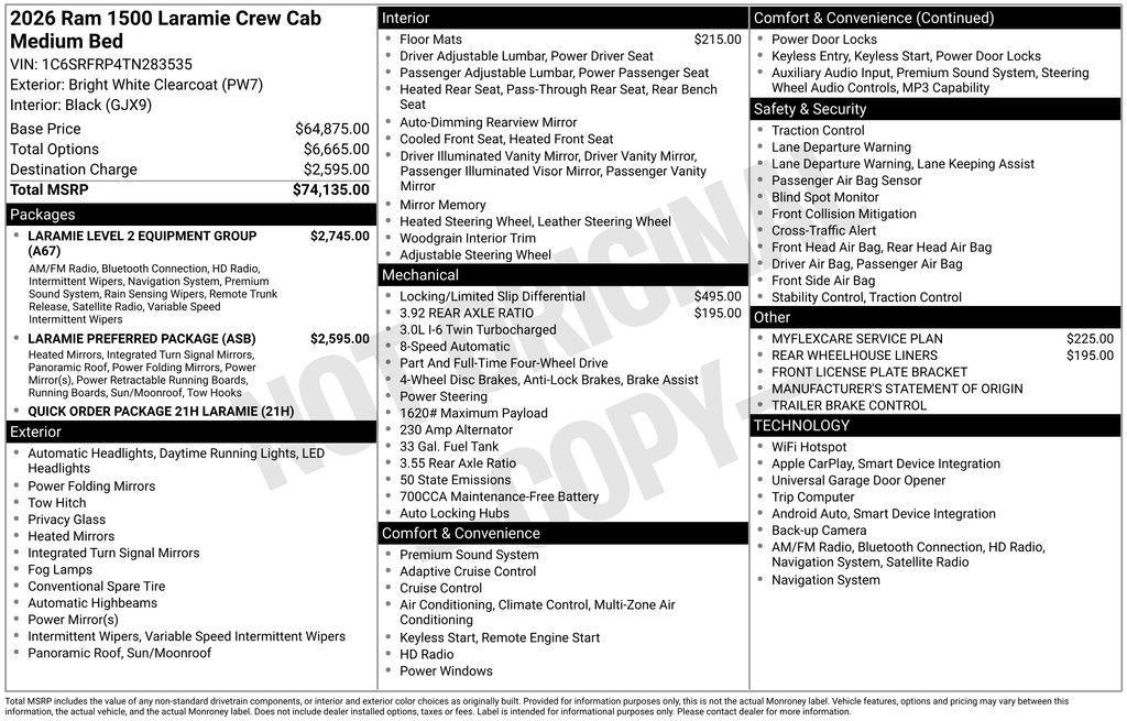 new 2026 Ram 1500 car, priced at $68,204