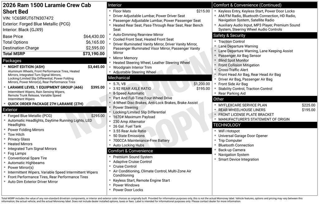 new 2026 Ram 1500 car, priced at $62,835