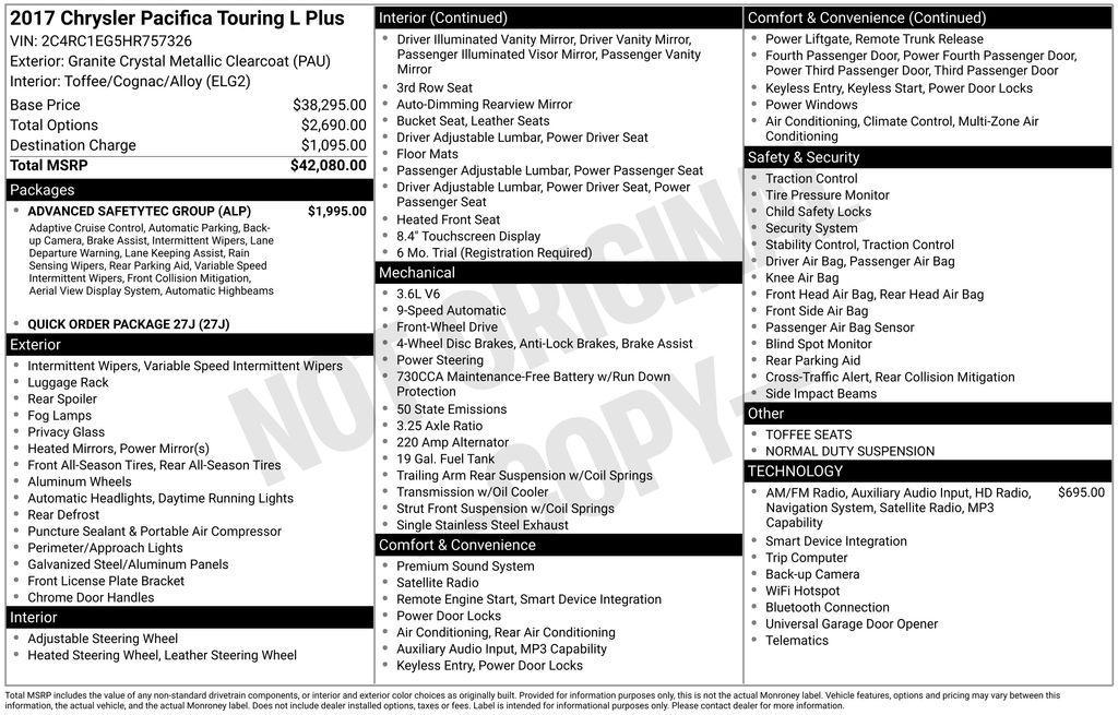 used 2017 Chrysler Pacifica car, priced at $13,200