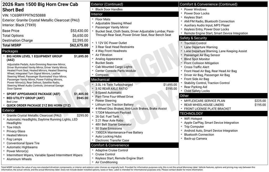 new 2026 Ram 1500 car, priced at $56,068