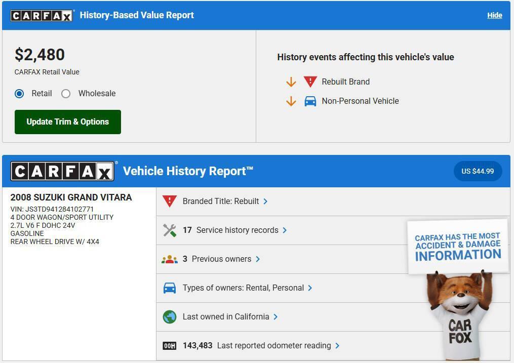 used 2008 Suzuki Grand Vitara car, priced at $3,450