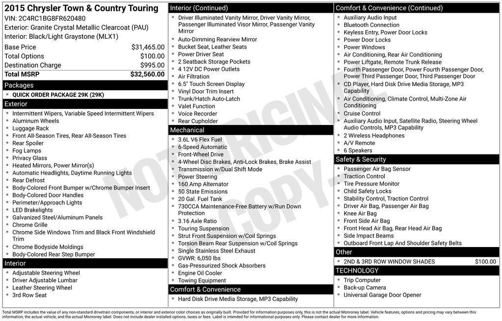 used 2015 Chrysler Town & Country car, priced at $8,245