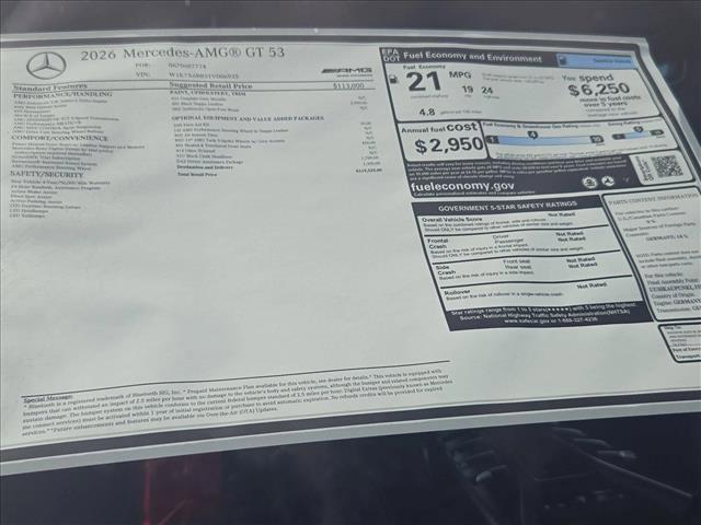 new 2026 Mercedes-Benz AMG GT 53 car, priced at $119,525