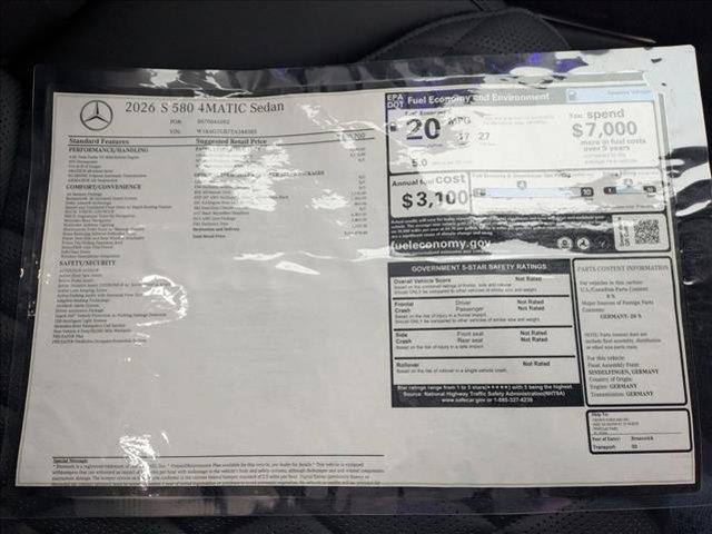 new 2026 Mercedes-Benz S-Class car, priced at $152,570