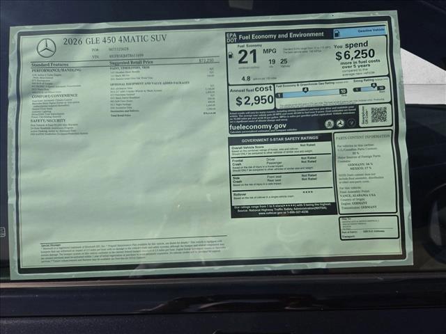 new 2026 Mercedes-Benz GLE 450 car, priced at $78,410