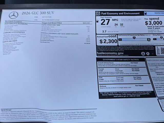 new 2026 Mercedes-Benz GLC 300 car, priced at $53,900
