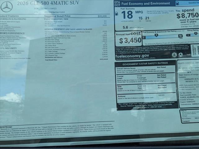 new 2026 Mercedes-Benz GLE 580 car, priced at $103,260