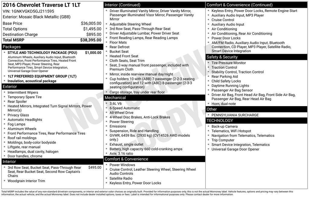 used 2016 Chevrolet Traverse car, priced at $11,500