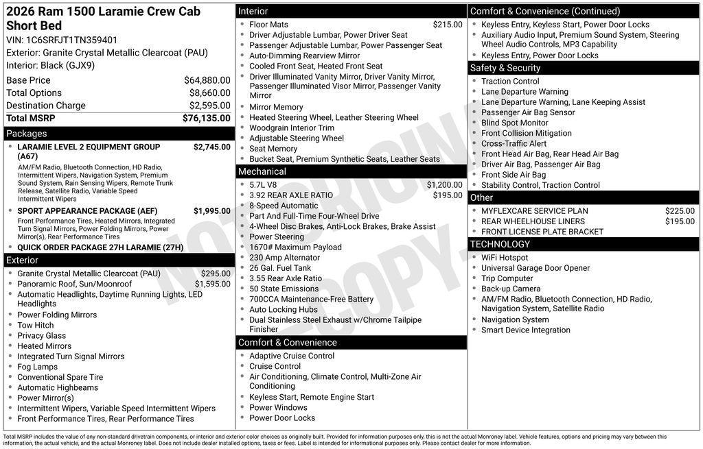 new 2026 Ram 1500 car, priced at $65,370