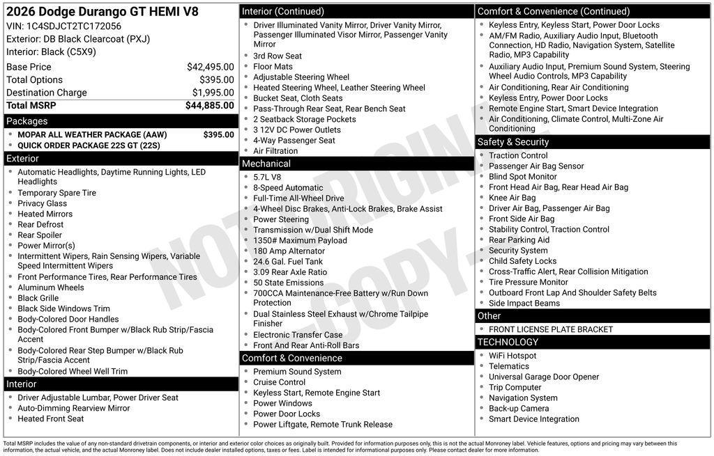 new 2026 Dodge Durango car, priced at $42,173