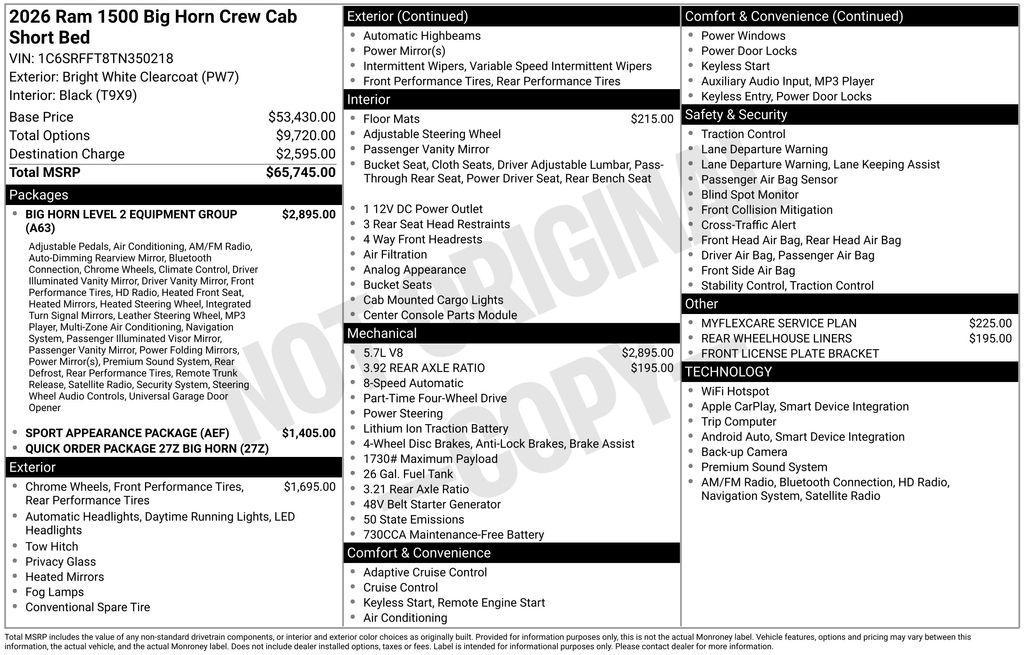 new 2026 Ram 1500 car, priced at $58,171