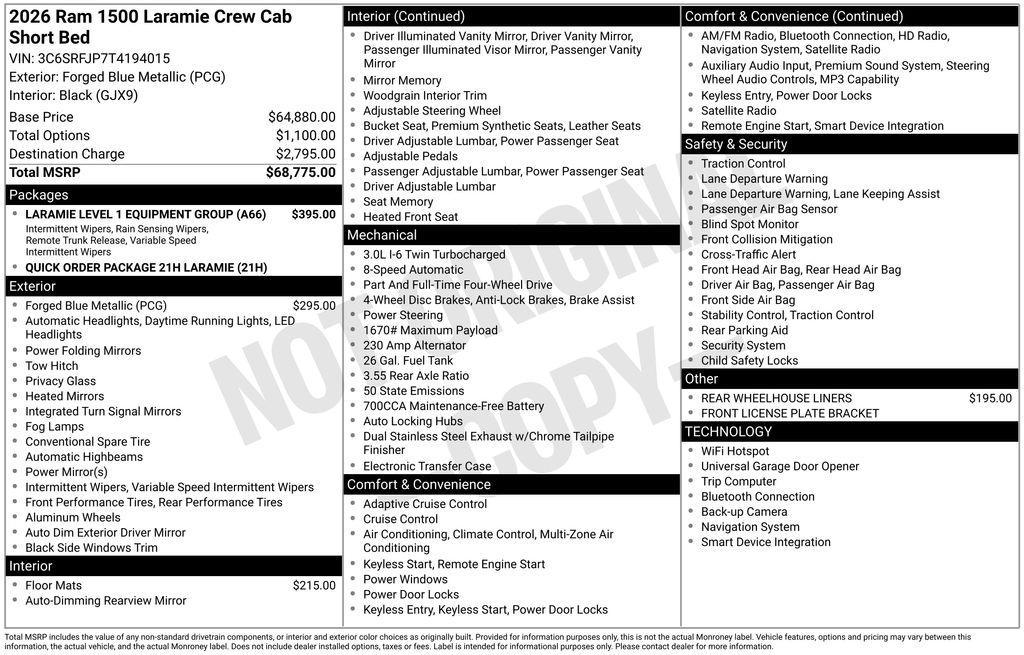 new 2026 Ram 1500 car, priced at $68,775