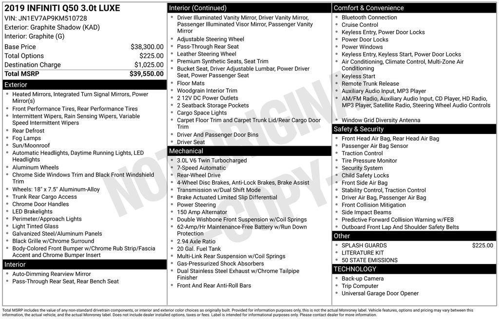 used 2019 INFINITI Q50 car, priced at $17,958