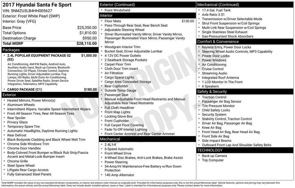 used 2017 Hyundai Santa Fe Sport car, priced at $12,989