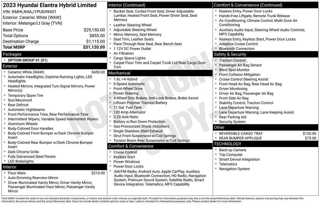 used 2023 Hyundai ELANTRA HEV car, priced at $19,727