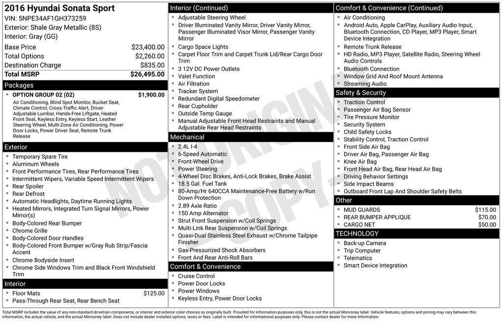 used 2016 Hyundai Sonata car, priced at $11,478