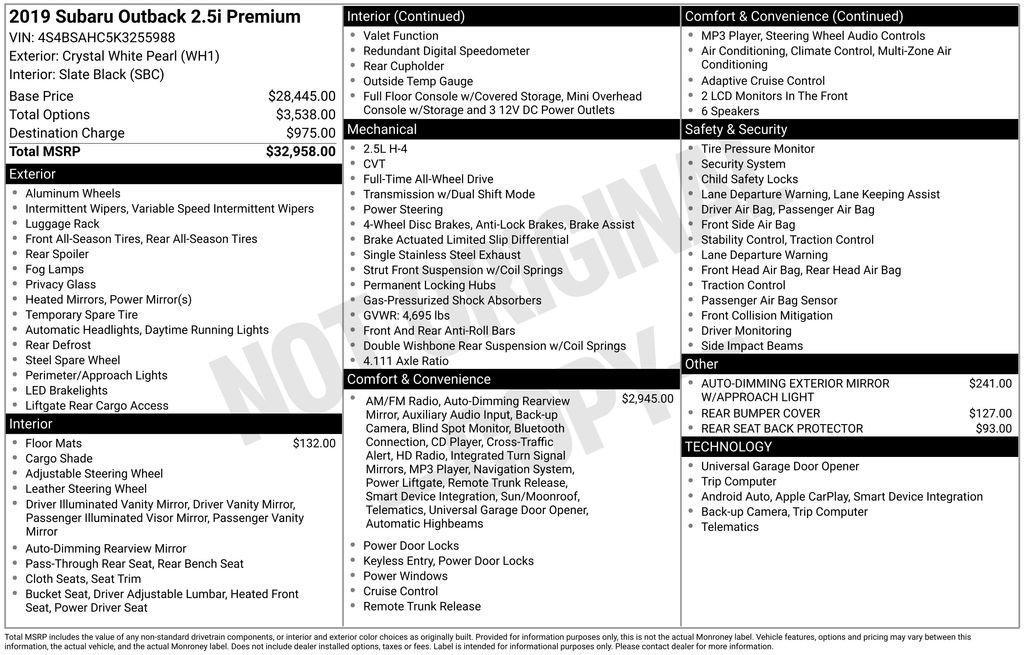 used 2019 Subaru Outback car, priced at $17,478