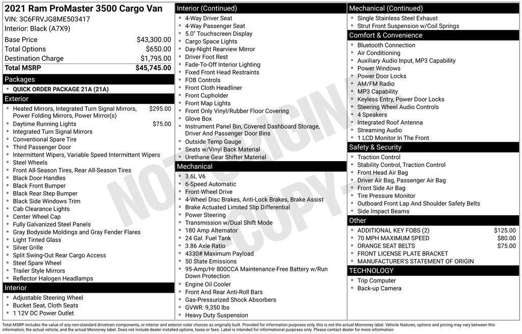 used 2021 Ram ProMaster 3500 car, priced at $21,990