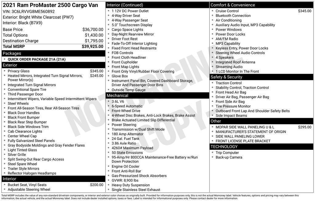 used 2021 Ram ProMaster 2500 car, priced at $19,536