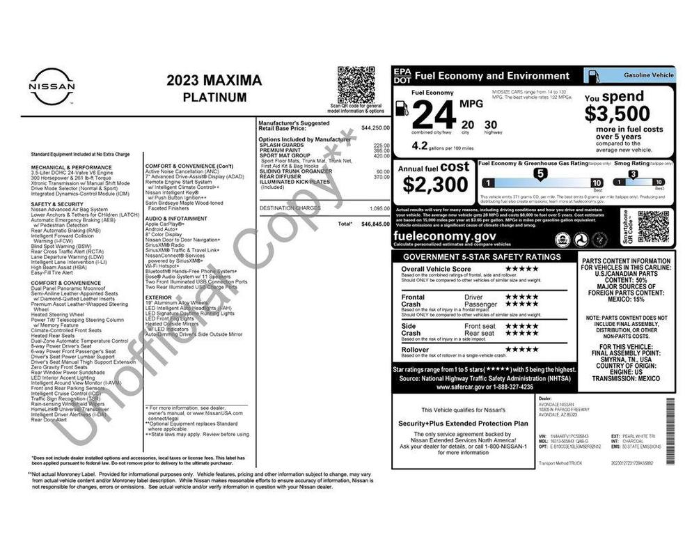 used 2023 Nissan Maxima car, priced at $22,771
