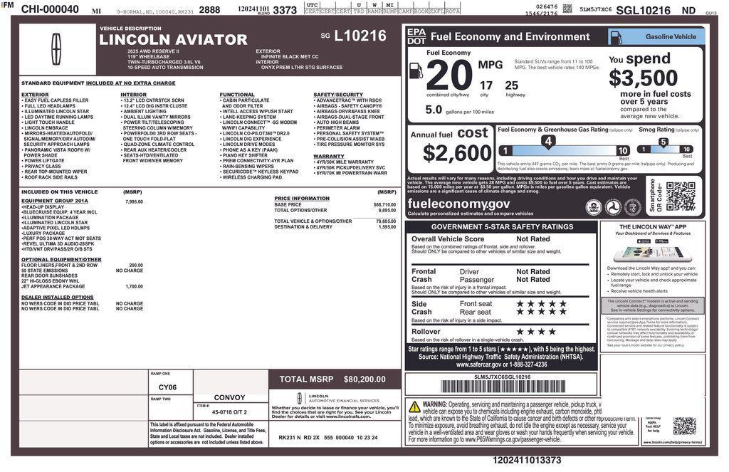 used 2025 Lincoln Aviator car, priced at $55,741