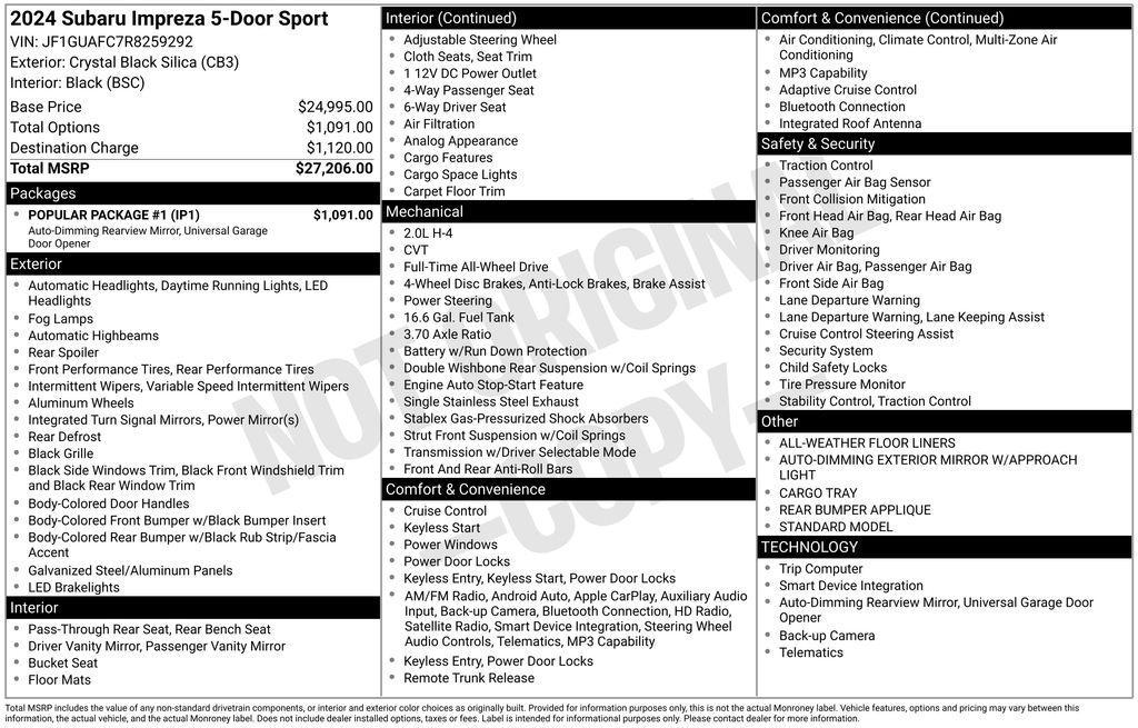 used 2024 Subaru Impreza car, priced at $17,741