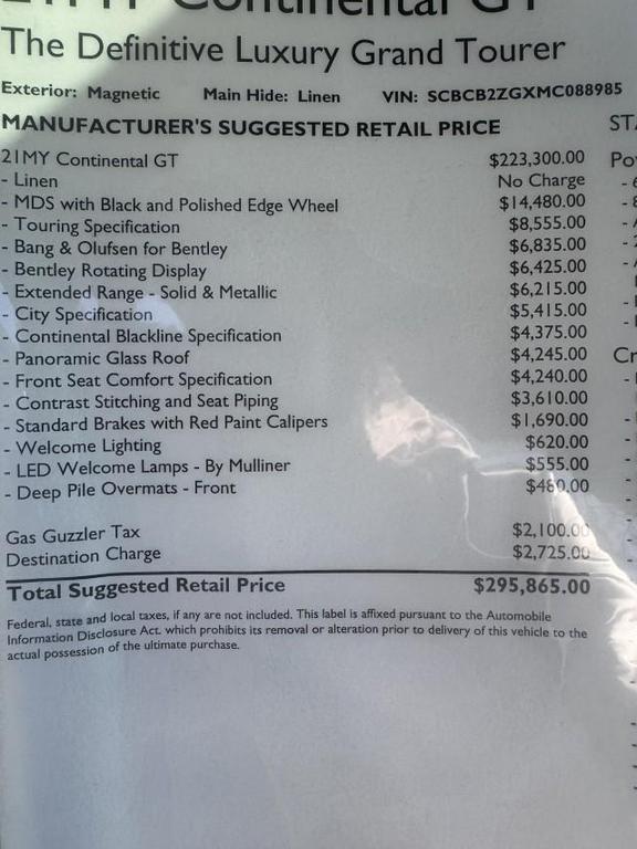 used 2021 Bentley Continental GT car, priced at $141,827