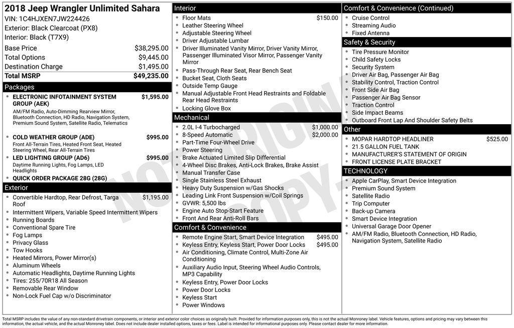 used 2018 Jeep Wrangler Unlimited car, priced at $23,000