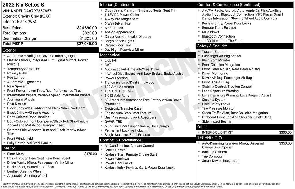 used 2023 Kia Seltos car, priced at $20,000