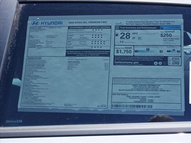 new 2026 Hyundai Kona car, priced at $30,849