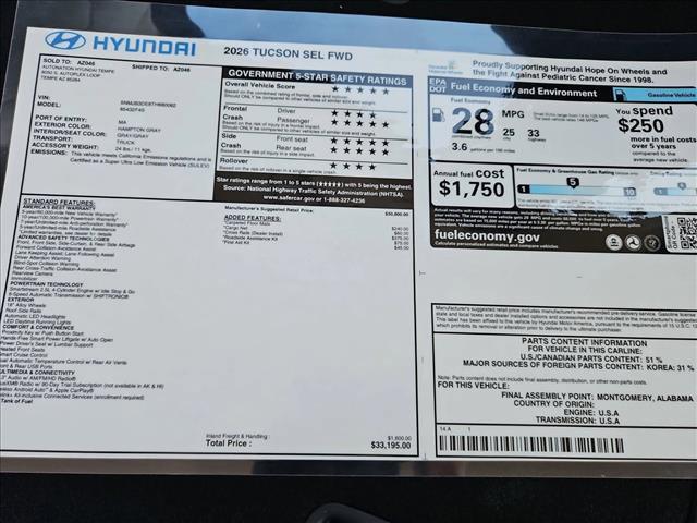 new 2026 Hyundai Tucson car, priced at $32,270