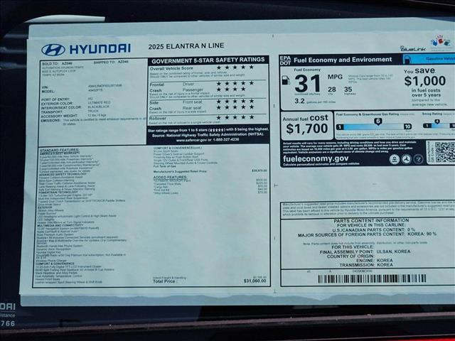 new 2025 Hyundai Elantra car, priced at $26,000