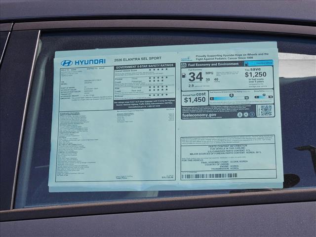 new 2026 Hyundai Elantra car, priced at $24,970