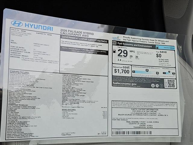 new 2026 Hyundai Palisade Hybrid car, priced at $59,892