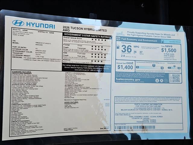 new 2026 Hyundai TUCSON Hybrid car, priced at $43,451