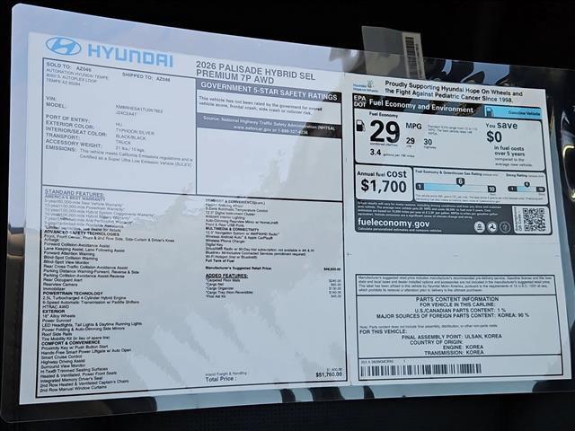 new 2026 Hyundai Palisade Hybrid car, priced at $50,707