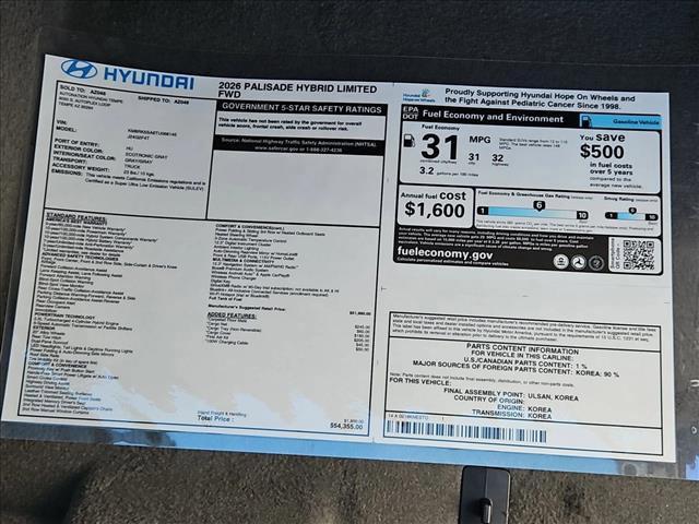 new 2026 Hyundai Palisade Hybrid car, priced at $53,238