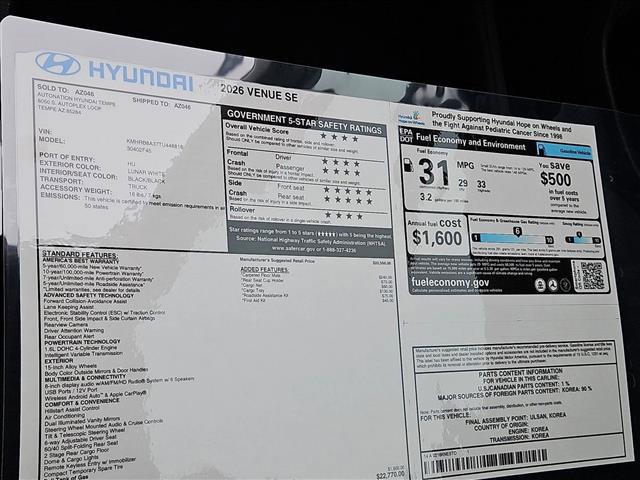 new 2026 Hyundai Venue car, priced at $22,263