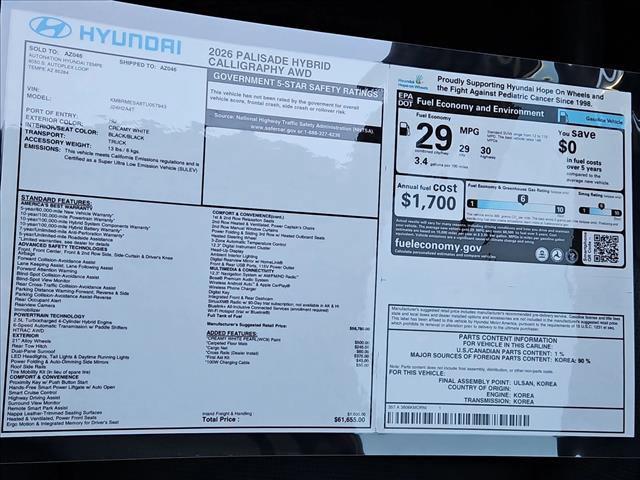 new 2026 Hyundai Palisade Hybrid car, priced at $60,355