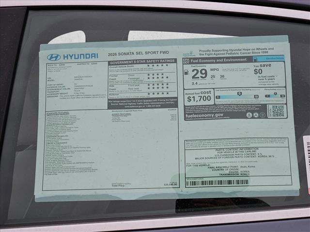 new 2026 Hyundai Sonata car, priced at $29,721