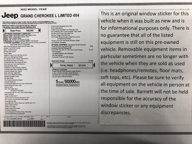 used 2022 Jeep Grand Cherokee L car, priced at $27,977