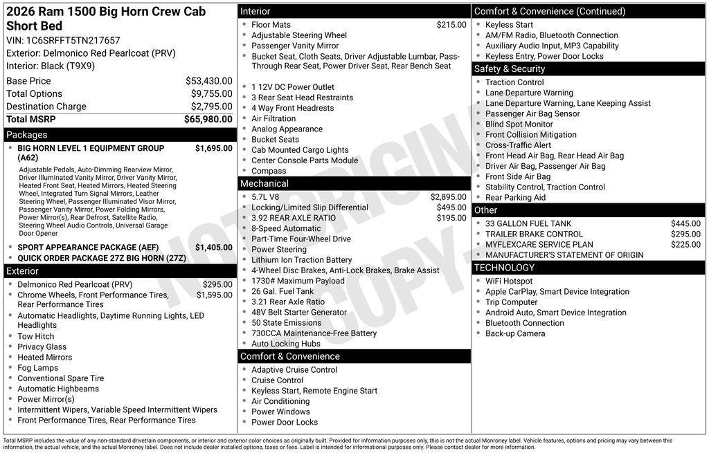 new 2026 Ram 1500 car, priced at $58,172